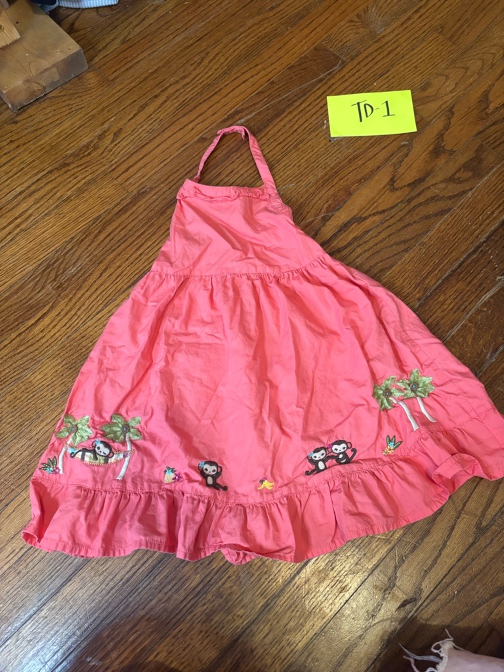 Gymboree Girls' Coral Halter Dress with Monkey Embroidery